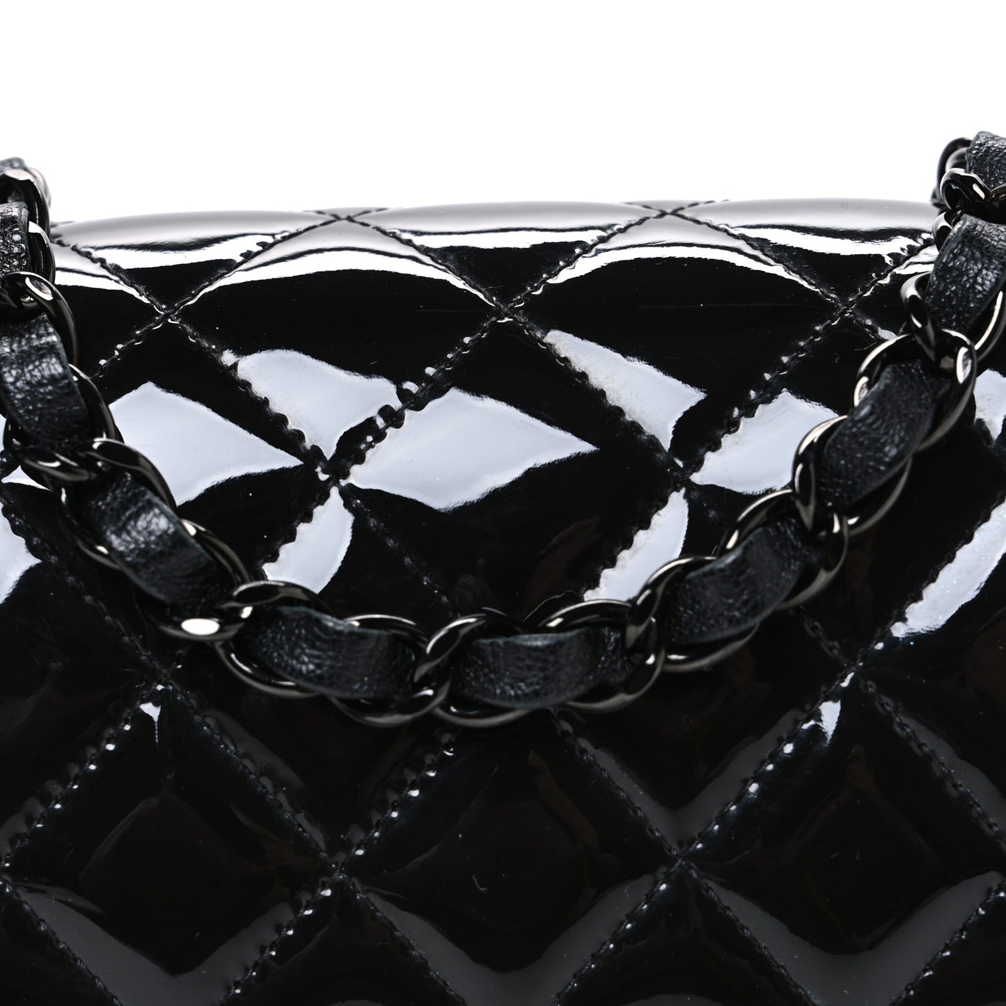 Patent Calfskin Quilted Mini Square Flap So Black