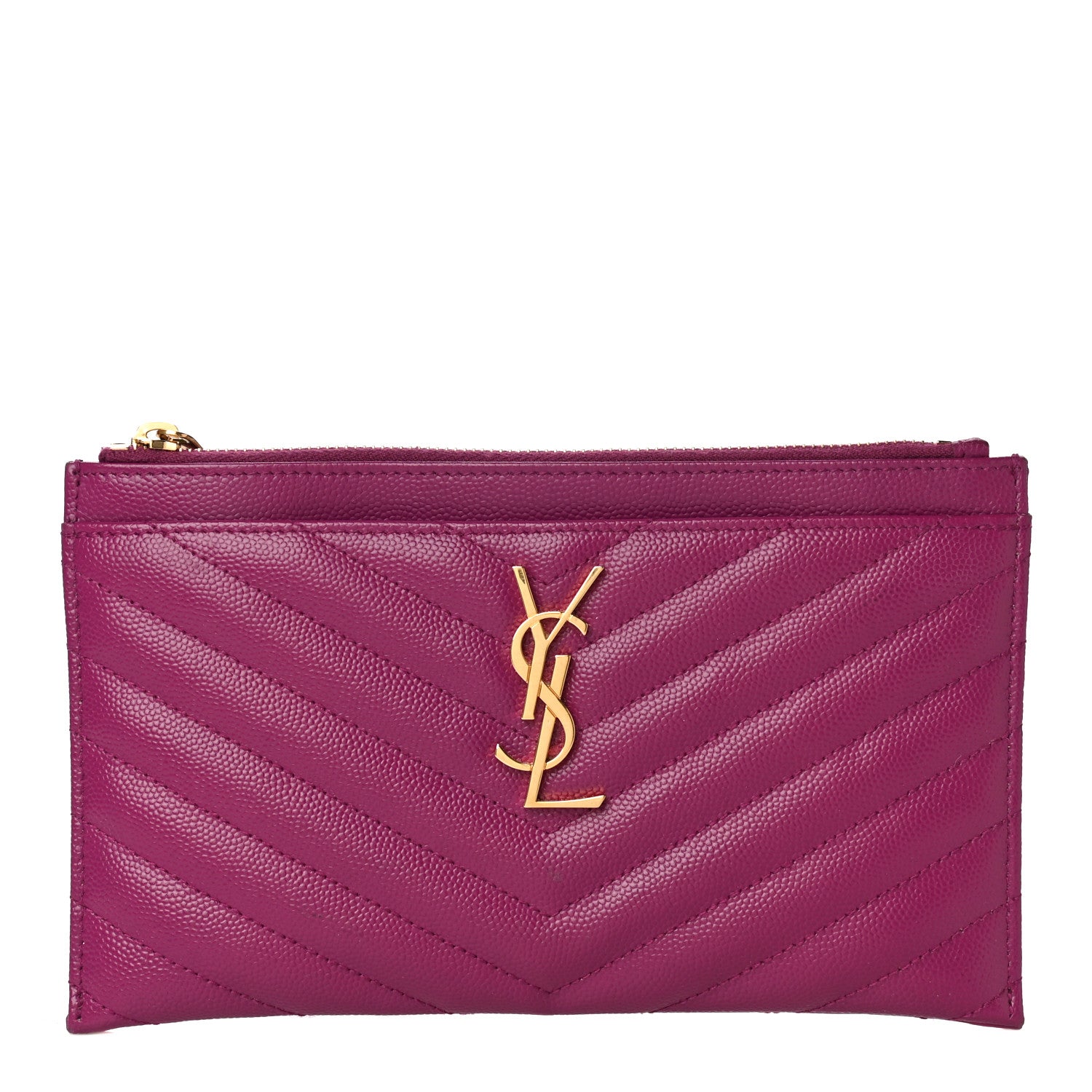 Saint Laurent Grain De Poudre Chevron Monogram Bill Pouch Dark Grape 1 of 11