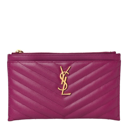 Saint Laurent Grain De Poudre Chevron Monogram Bill Pouch Dark Grape 1 of 11