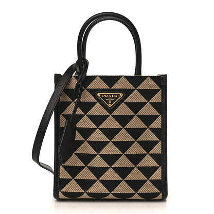 Prada Jacquard Saffiano Triangolo Symbole Embroidered Micro Tote Black Corda 1 of 8