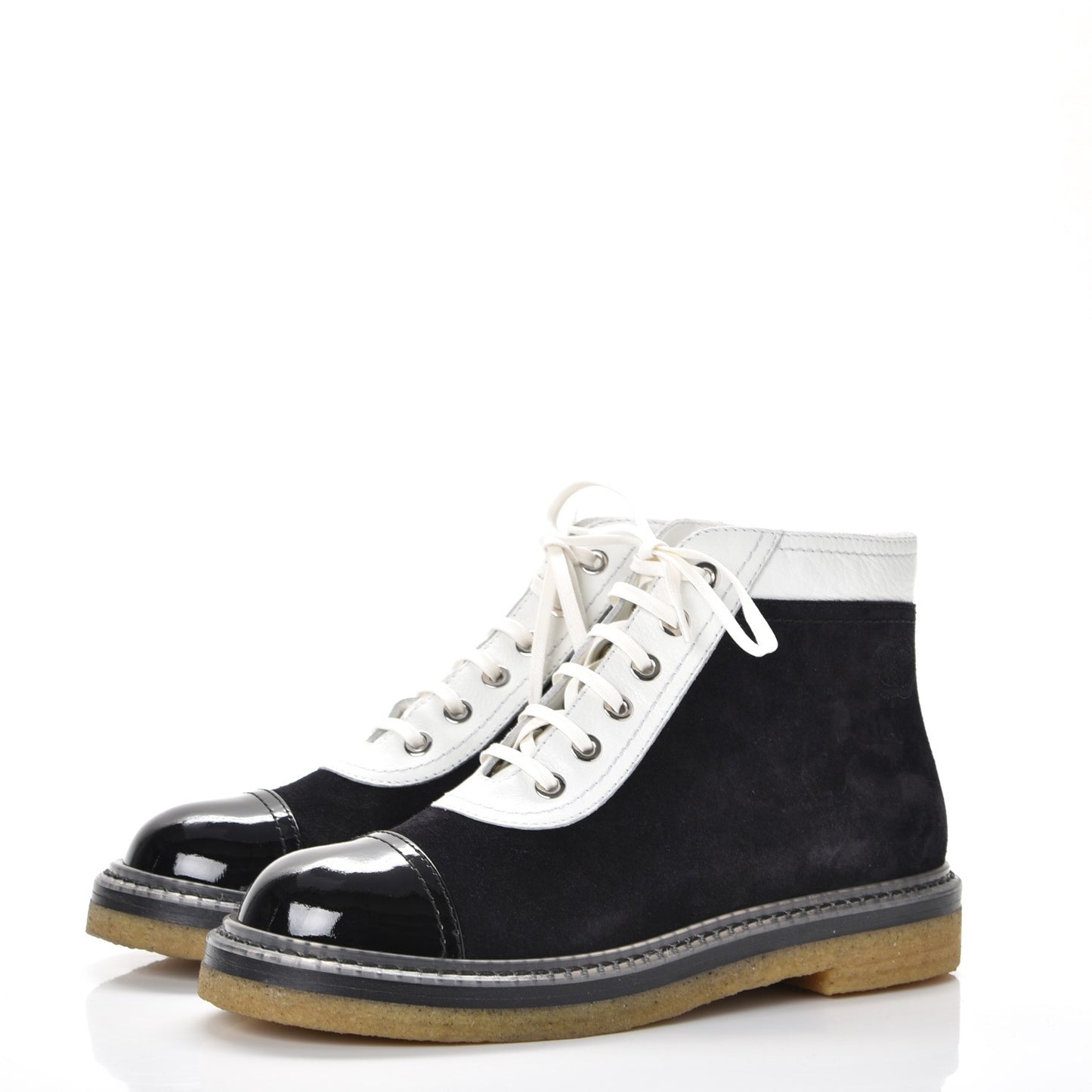 Suede Patent Calfskin Lace Up Short Boots 36.5 Black
