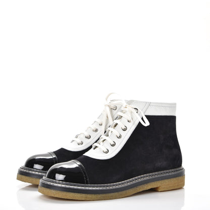Chanel Suede Patent Calfskin Lace Up Short Boots 36.5 Black 3 of 11