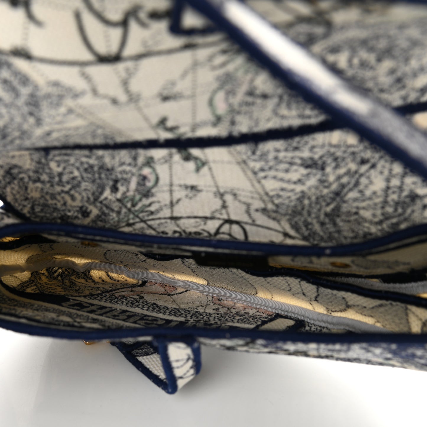 Canvas Embroidered Around the World Saddle Bag Blue