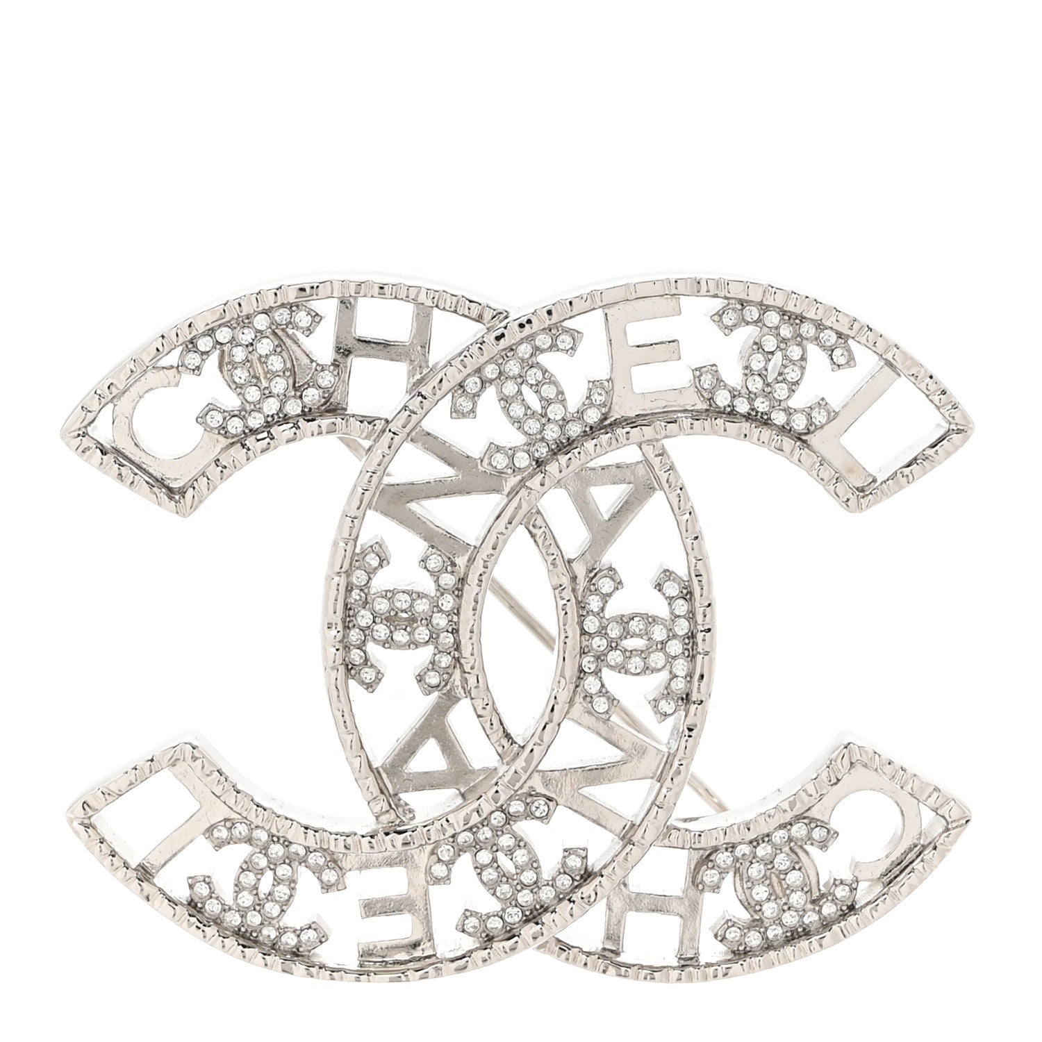 Chanel Crystal CC Brooch Silver 1 of 5
