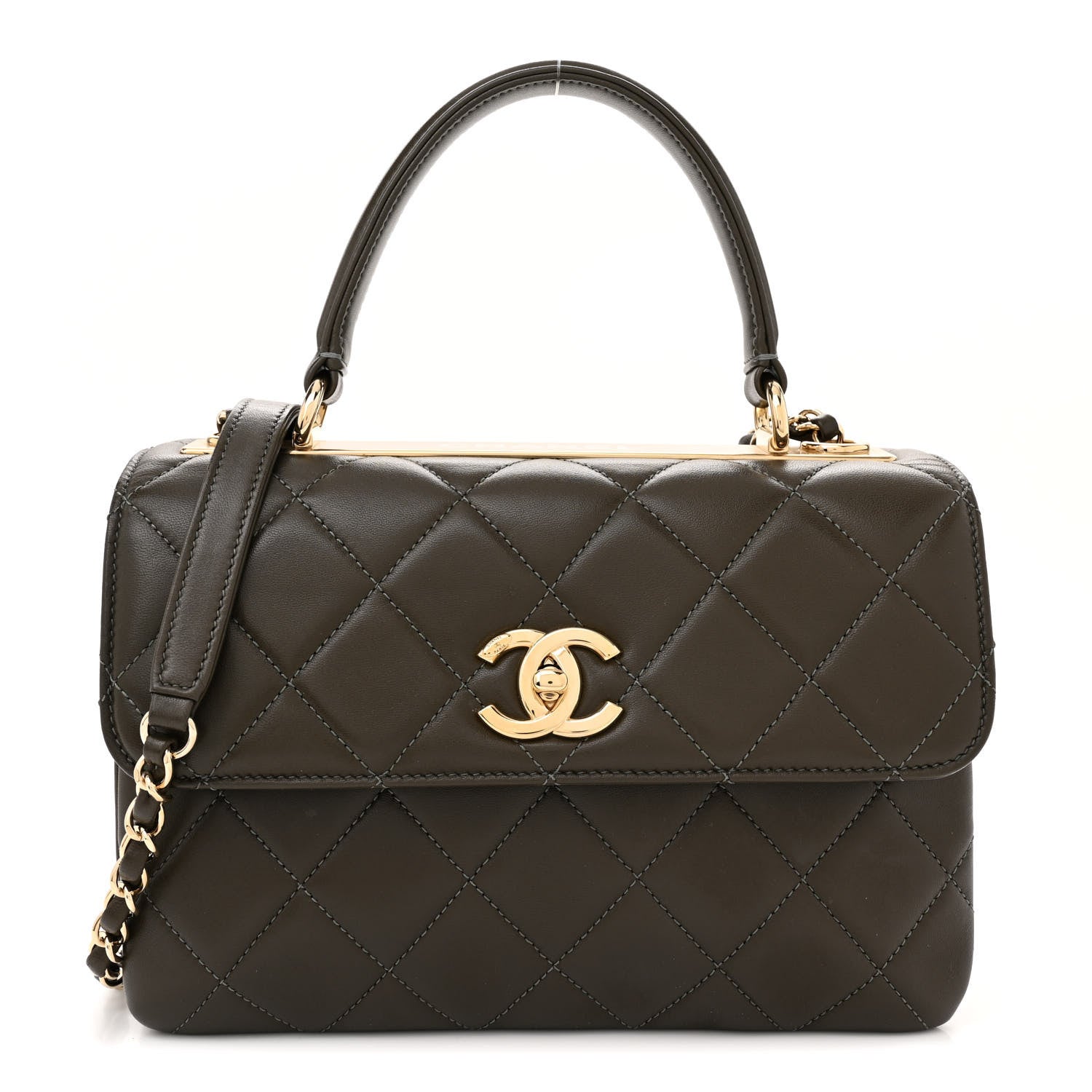 Chanel Lambskin Quilted Small Trendy CC Dual Handle Flap Bag Dark Khaki 1 of 12