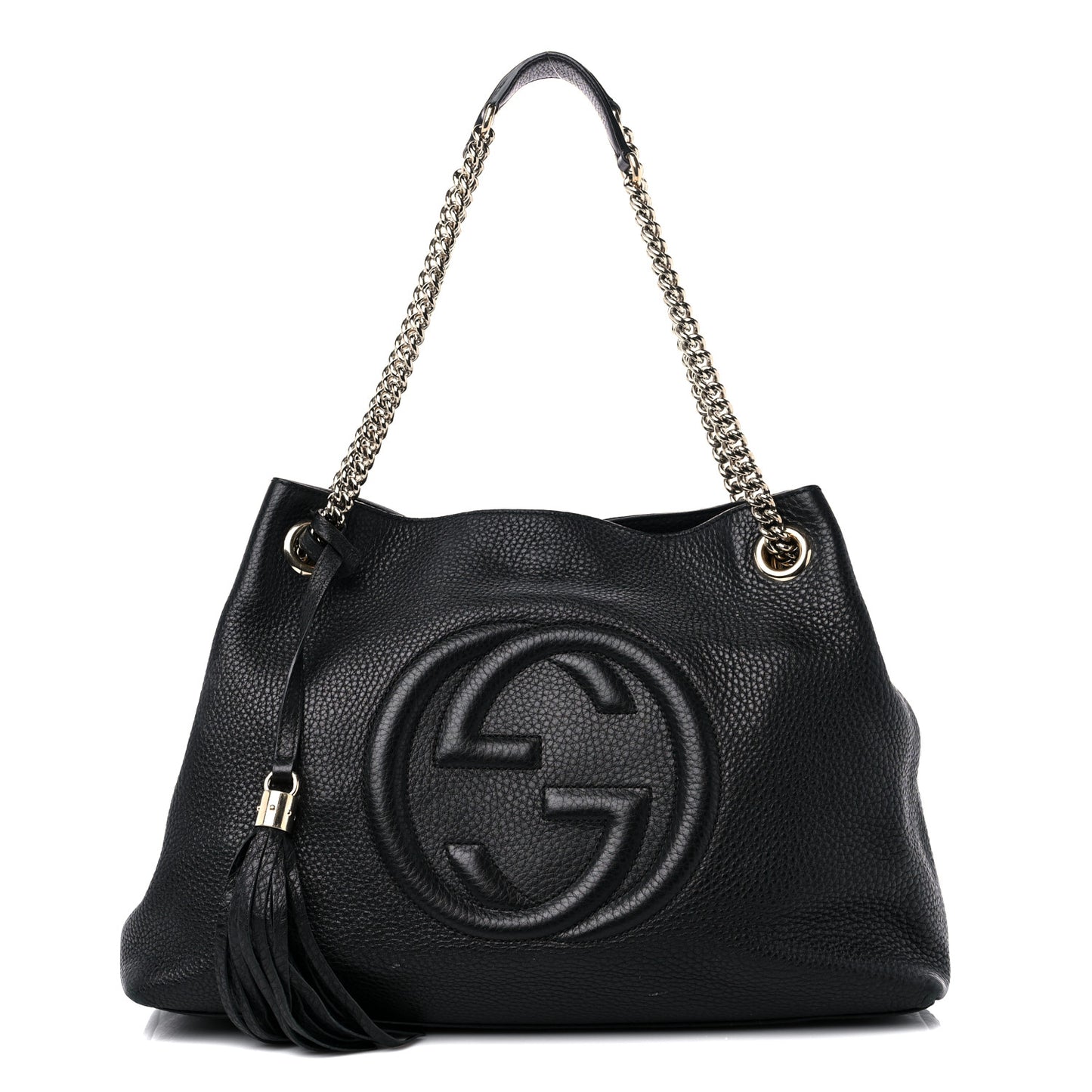 Pebbled Calfskin Medium Soho Chain Shoulder Bag Black