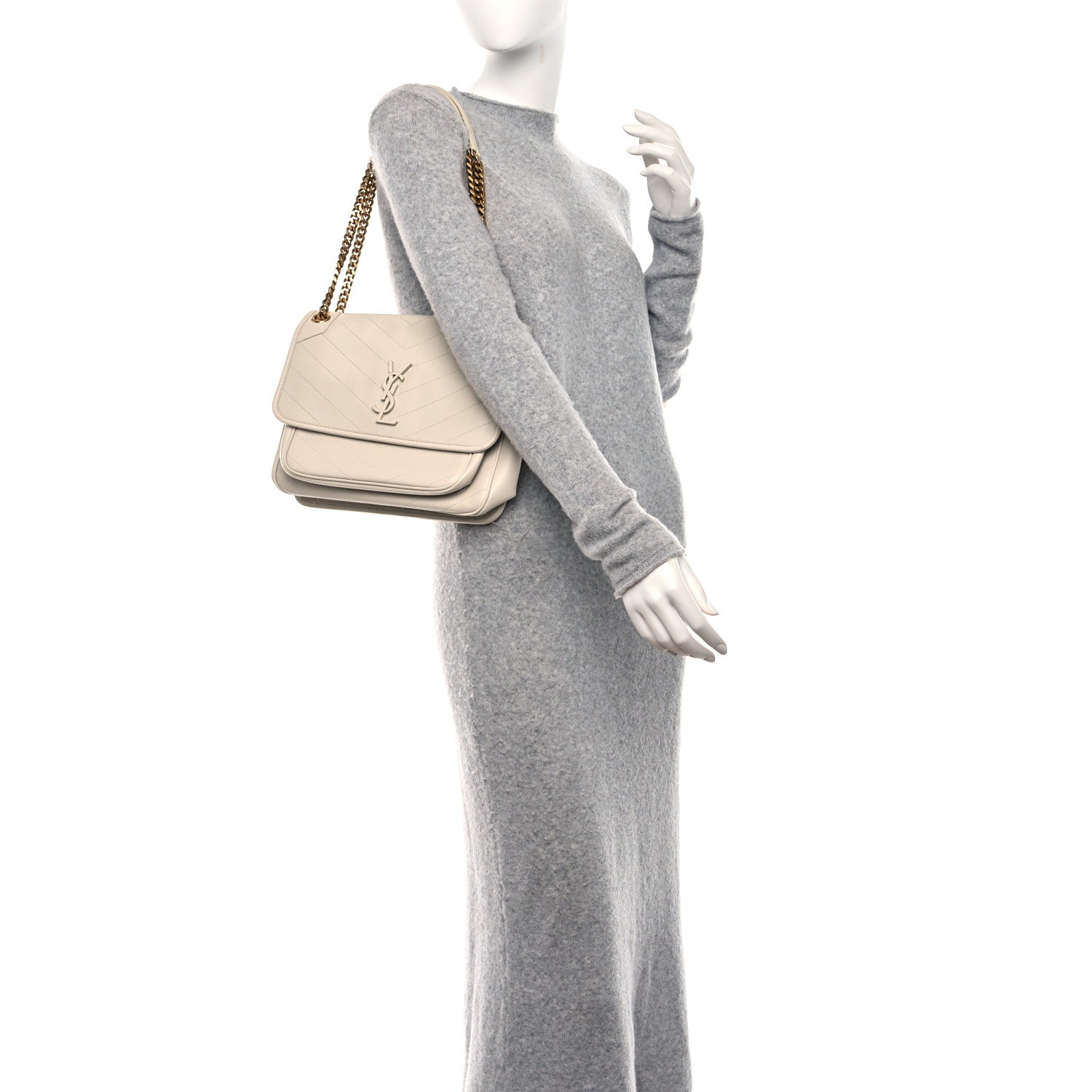 Saint Laurent Lambskin Matelasse Monogram Medium Niki Chain Satchel Blanc Vintage 2 of 8