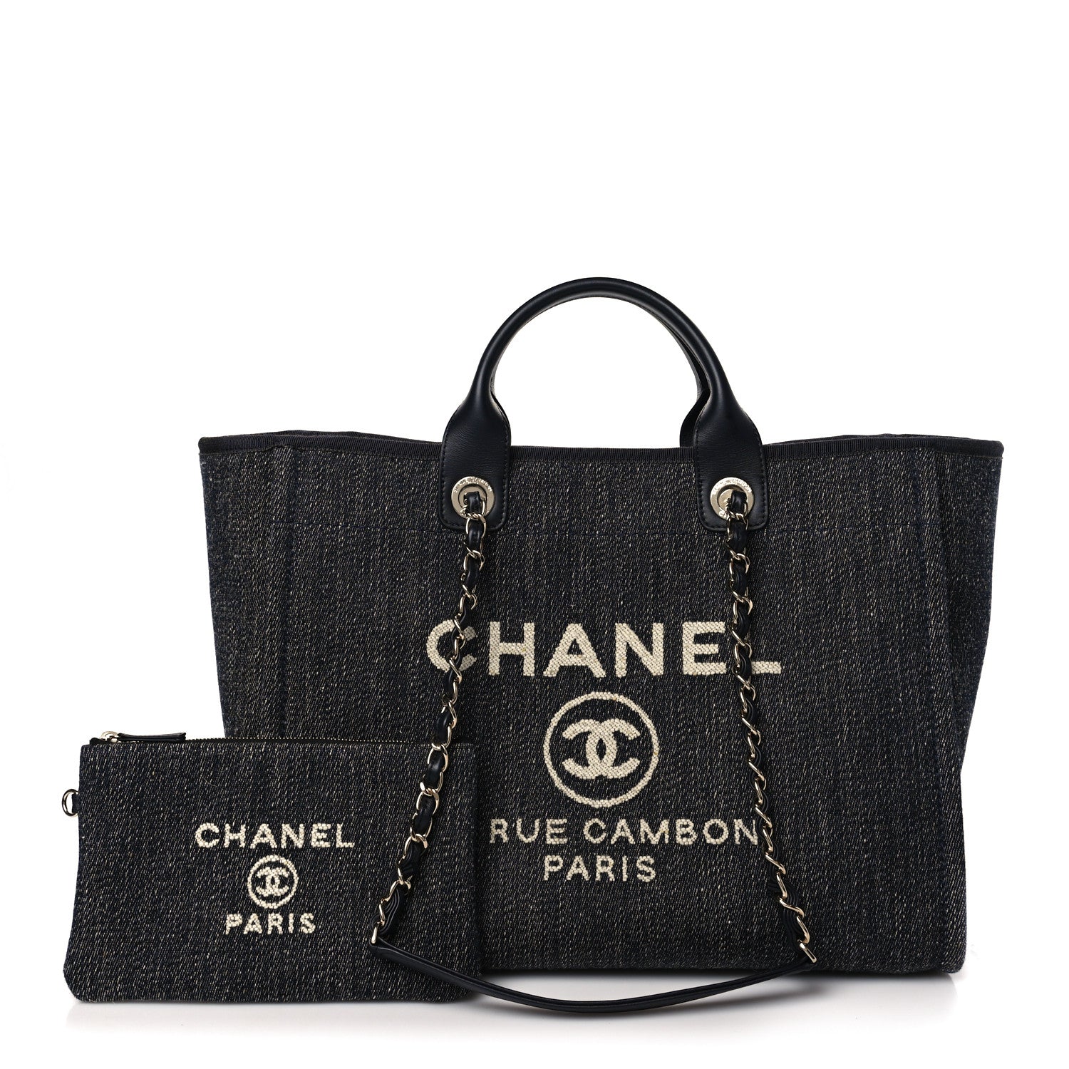 Chanel Denim Medium Deauville Tote Dark Blue White 1 of 9