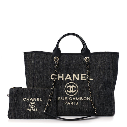 Chanel Denim Medium Deauville Tote Dark Blue White 1 of 9