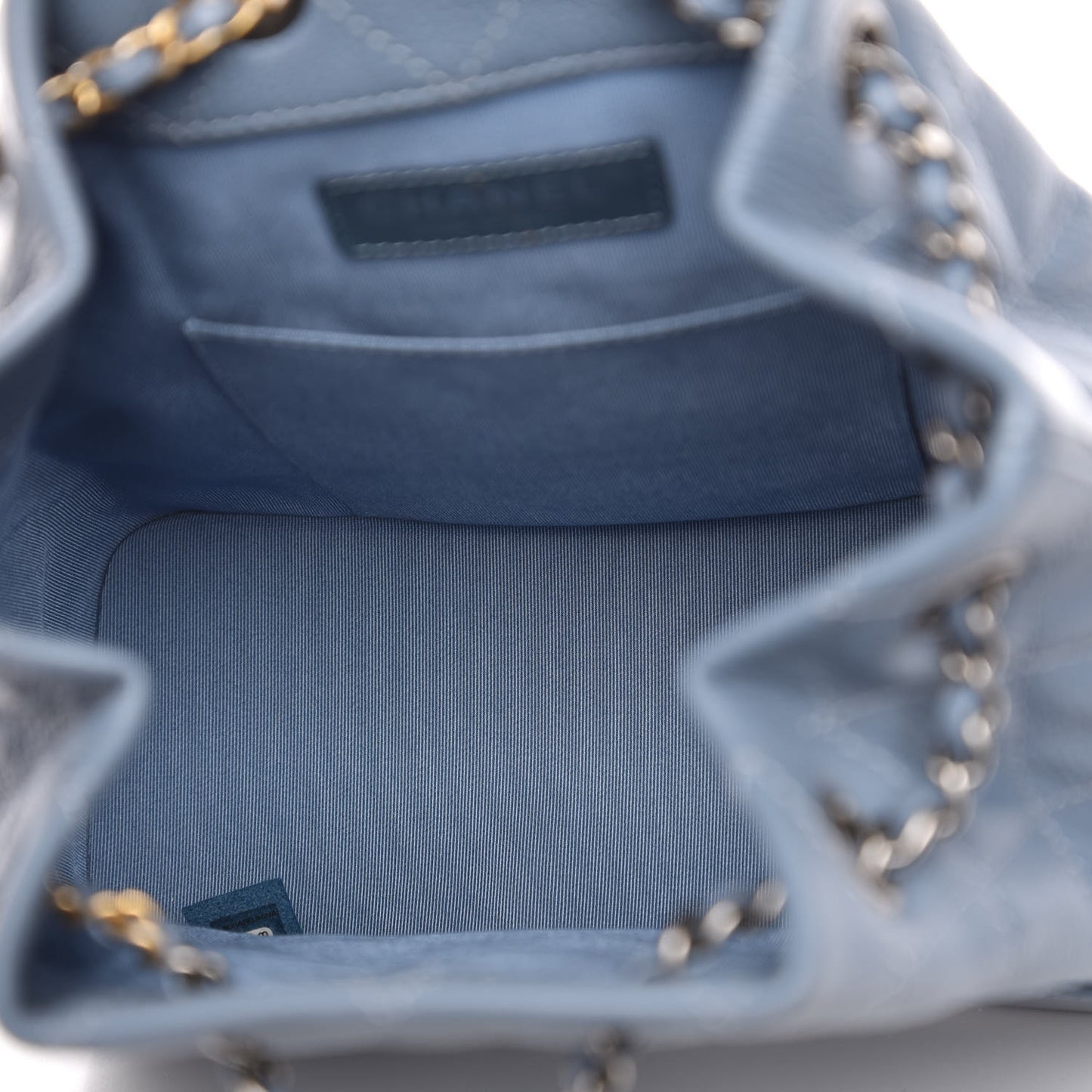 Patent Goatskin Quilted Small Gabrielle Backpack Blue