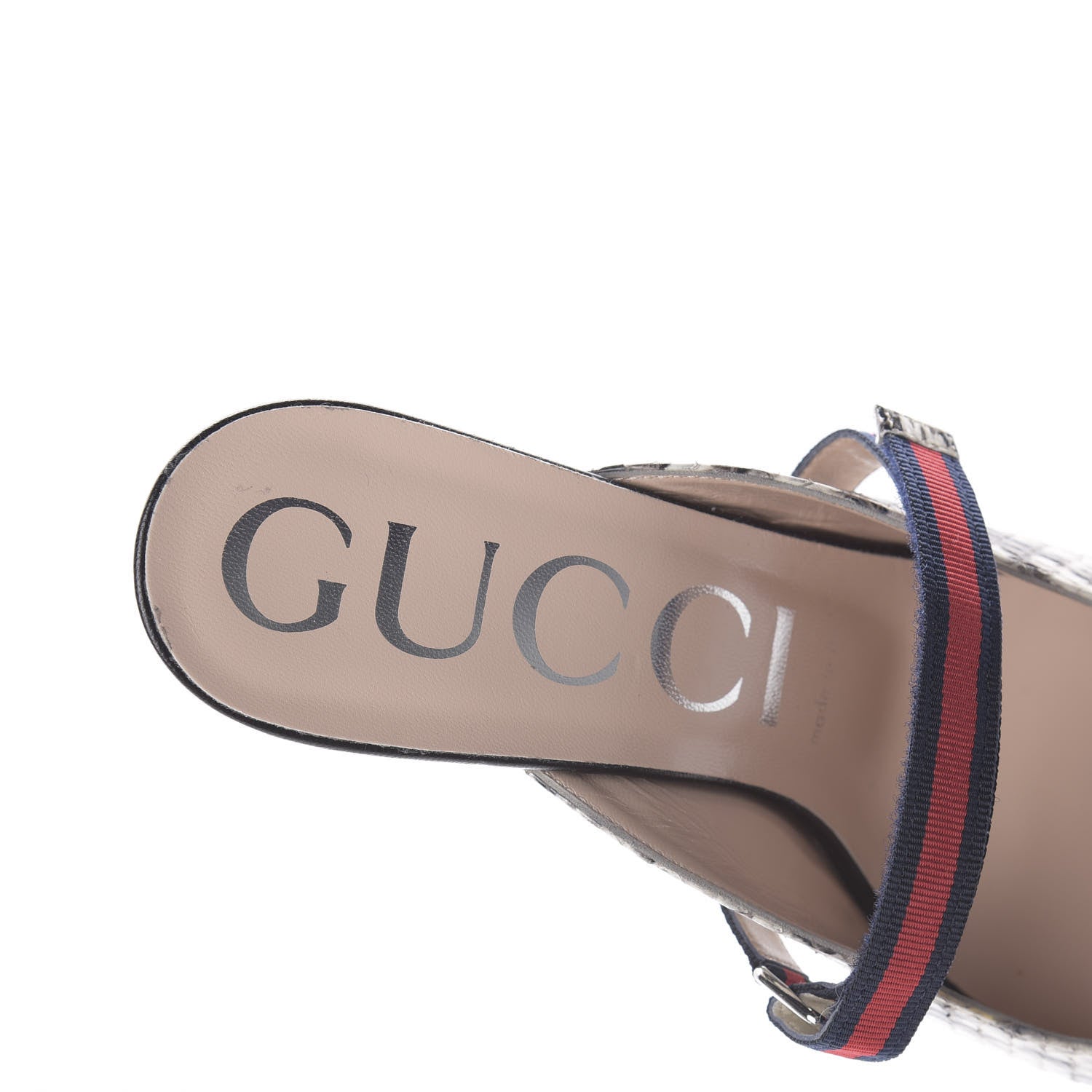 Gucci Elaphe Snakeskin Sylvie Web Cross Strap Mid-Heel Slides 38.5 New Roccia 6 of 10