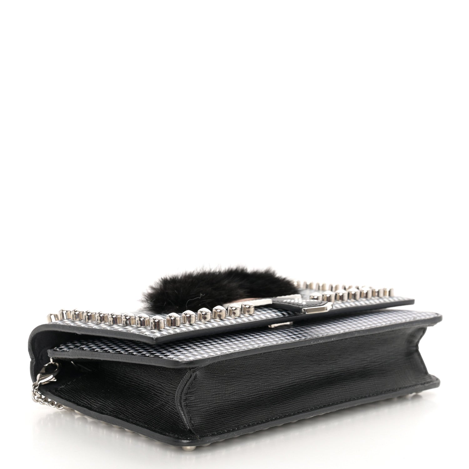 Fendi Vitello Elite Mink Fur Studded Karlito Tube Wallet On Chain Black White 4 of 12