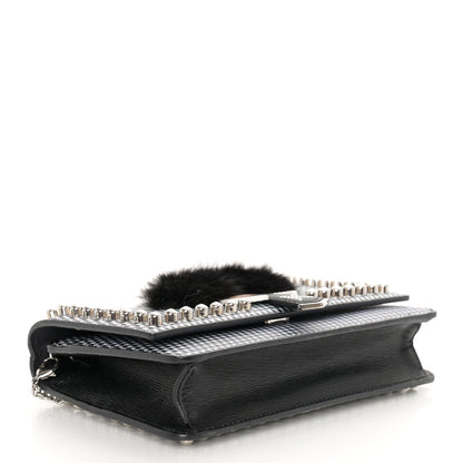 Fendi Vitello Elite Mink Fur Studded Karlito Tube Wallet On Chain Black White 4 of 12