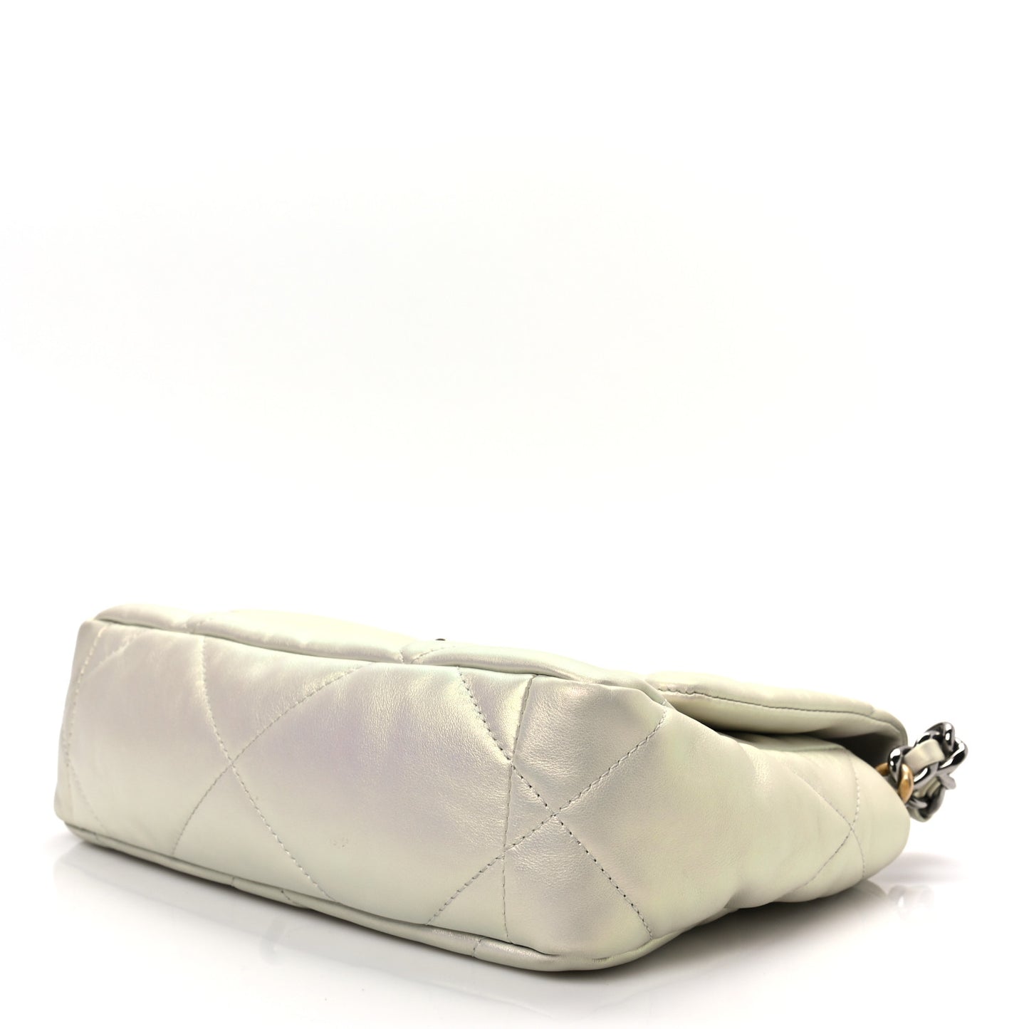 Iridescent Calfskin Quilted Medium Chanel 19 Flap White