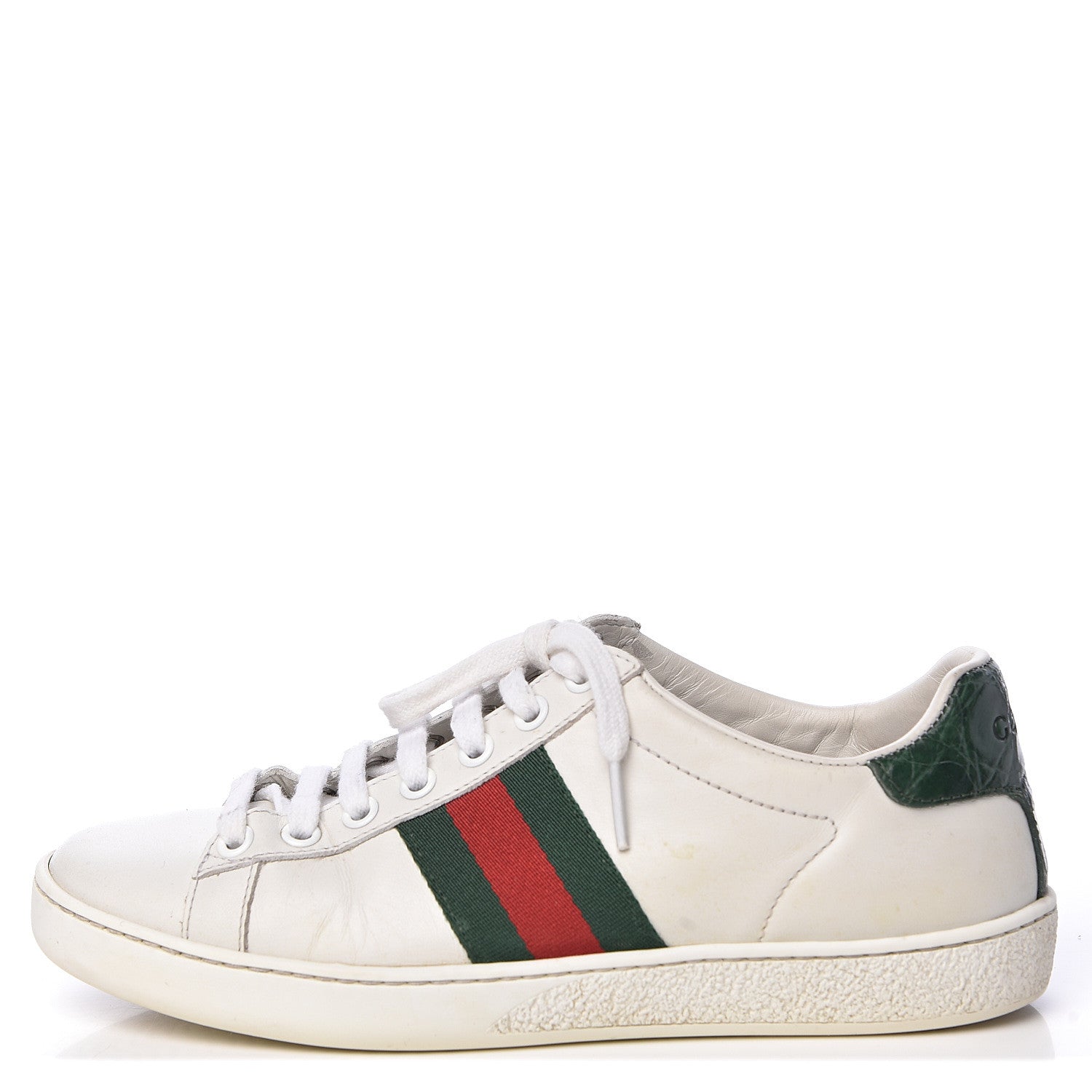 Gucci Calfskin Crocodile Web Womens Ace Sneakers 35 White Green 1 of 16