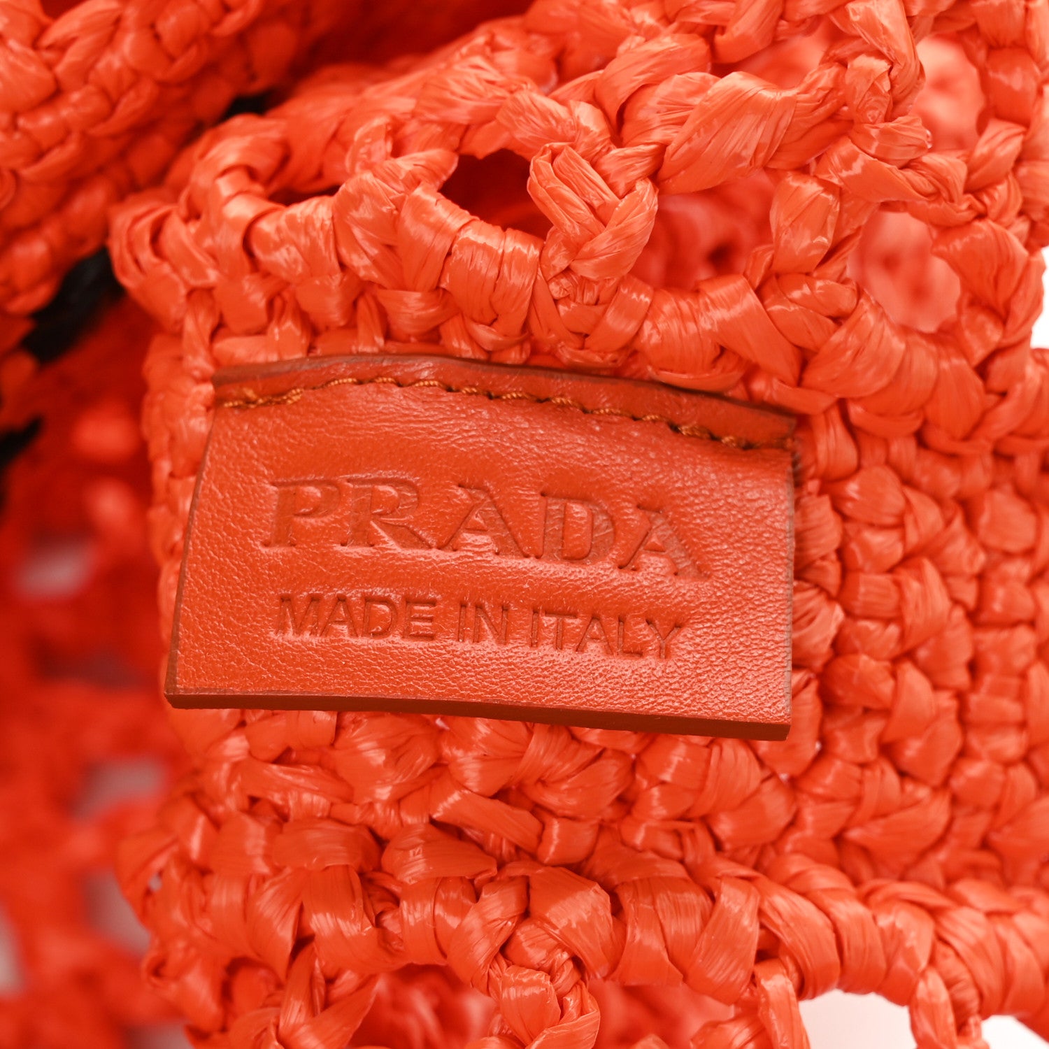 Prada Yarn Raffia Effect Crochet Logo Embroidered Tote Bag Arancio 6 of 6