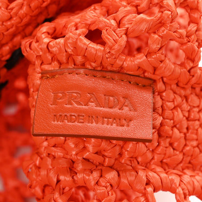 Prada Yarn Raffia Effect Crochet Logo Embroidered Tote Bag Arancio 6 of 6