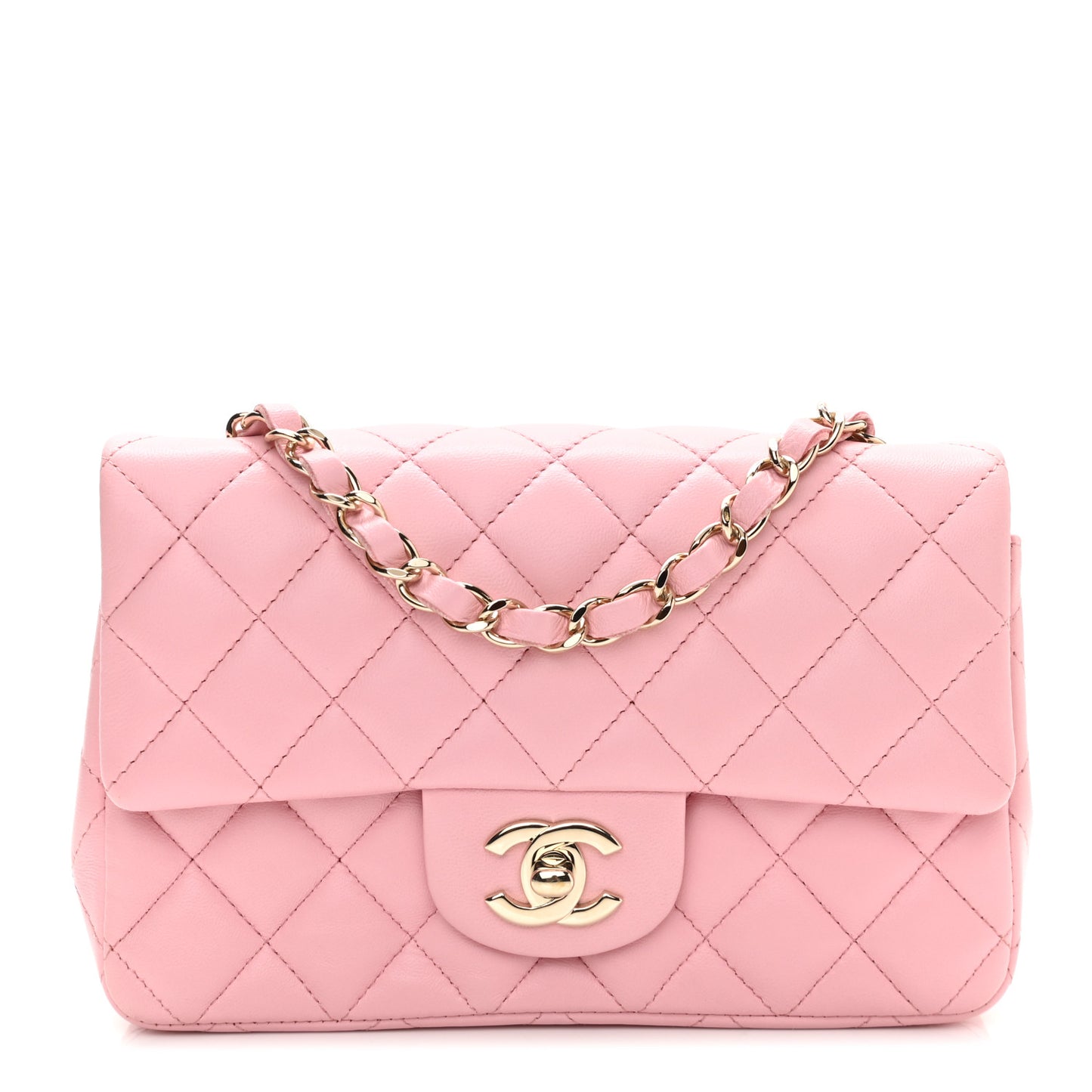 Lambskin Quilted Mini Rectangular Flap Light Pink
