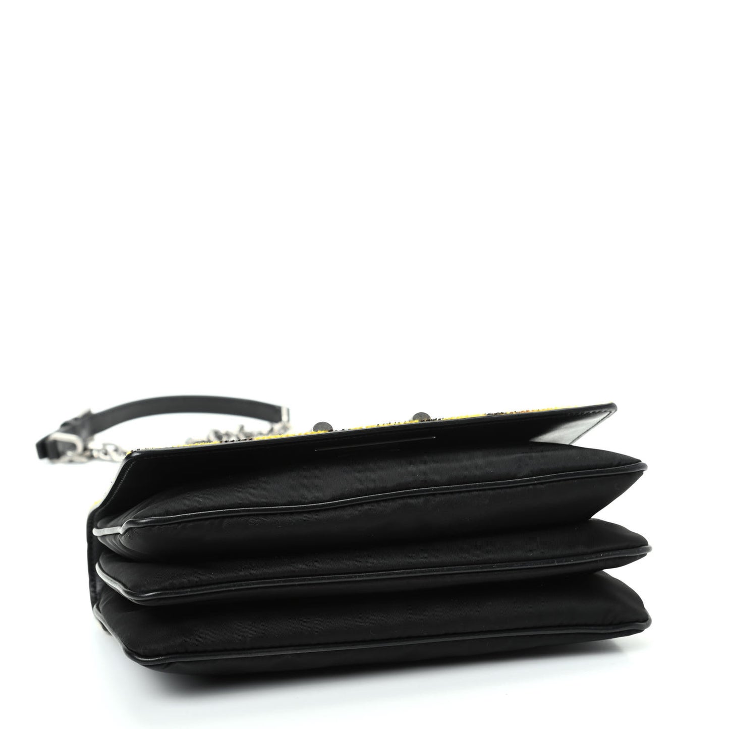 Nylon Calf Hair Leopard Print Crossbody Bag Black Sole
