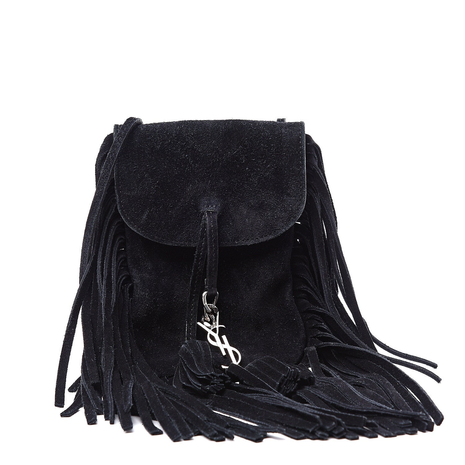 Saint Laurent Suede Fringe Toy Monogram Anita Crossbody Bag Black 1 of 9