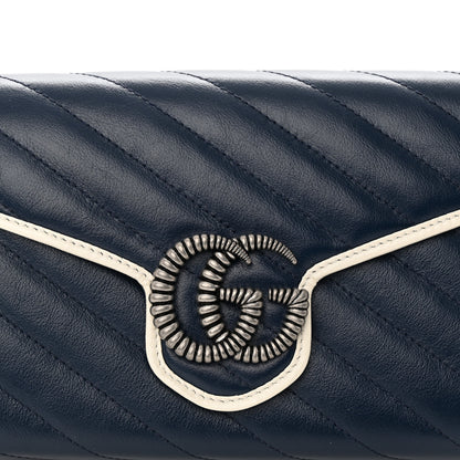 Gucci Vintage Effect Calfskin Matelasse Diagonal Torchon GG Marmont Chain Wallet Blue Agata Mystic White 6 of 10