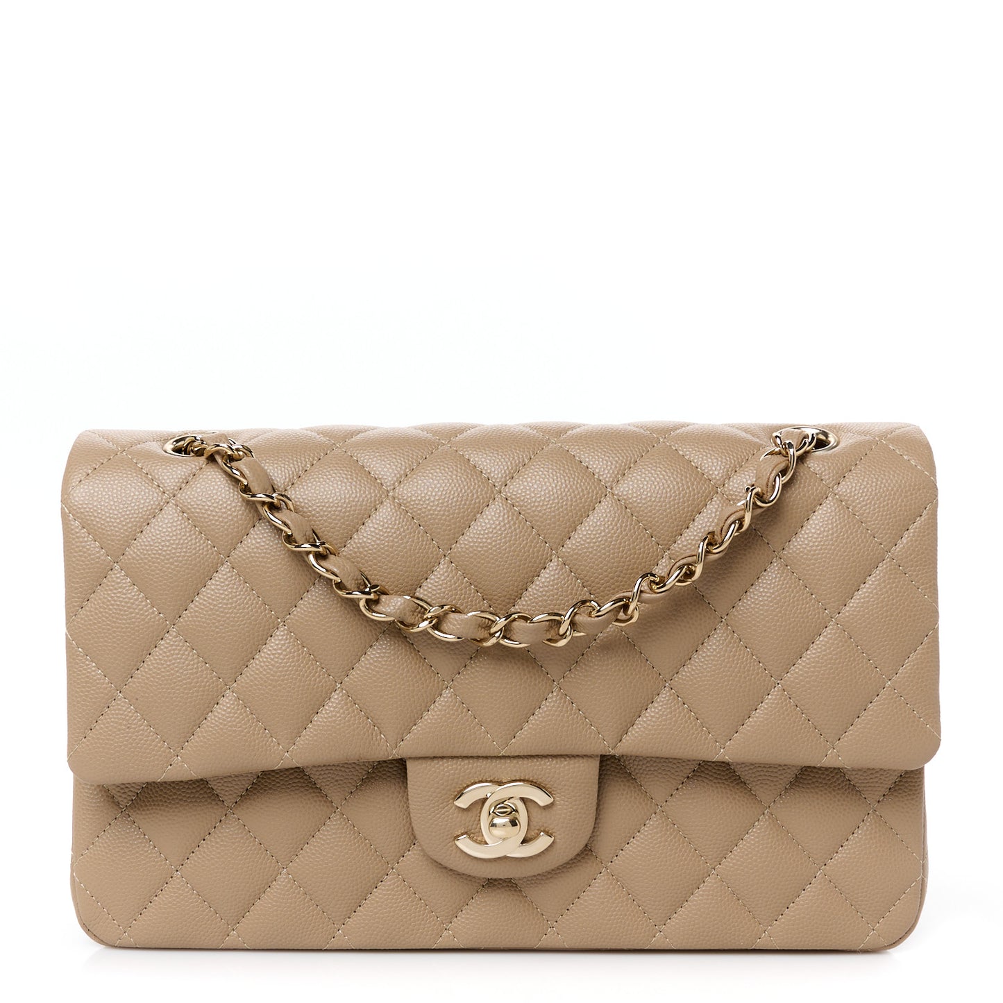 Caviar Quilted Medium Double Flap Dark Beige