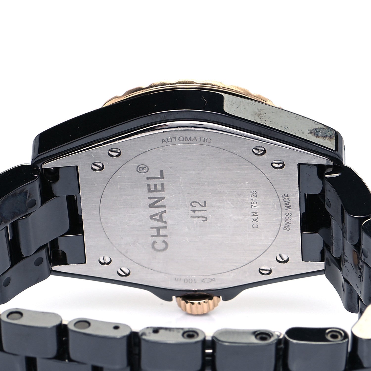 Chanel Stainless Steel 18K Yellow Gold Ceramic 38mm J12 Automatic Watch Black 4 of 5