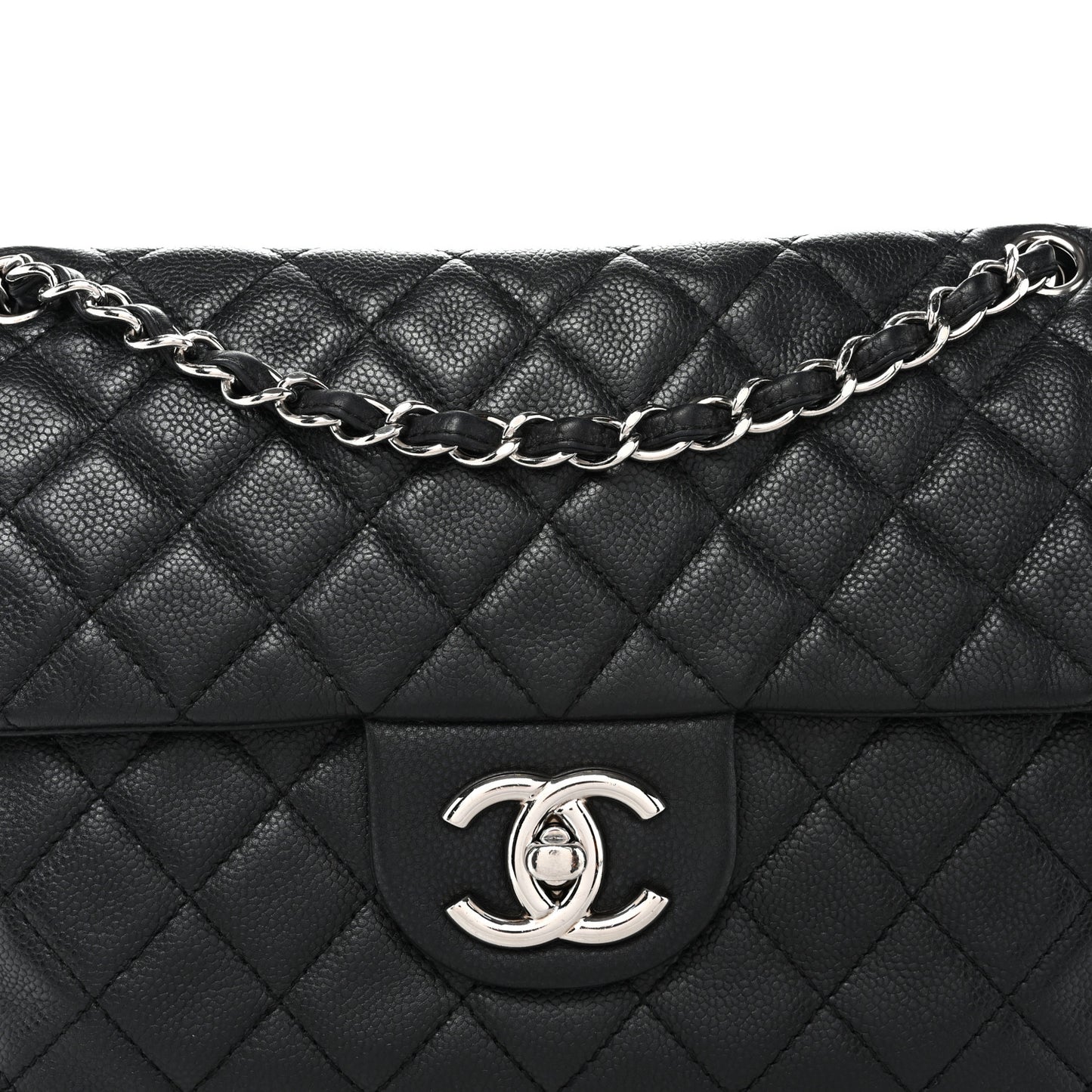 Washed Caviar Quilted Maxi Single Flap Black