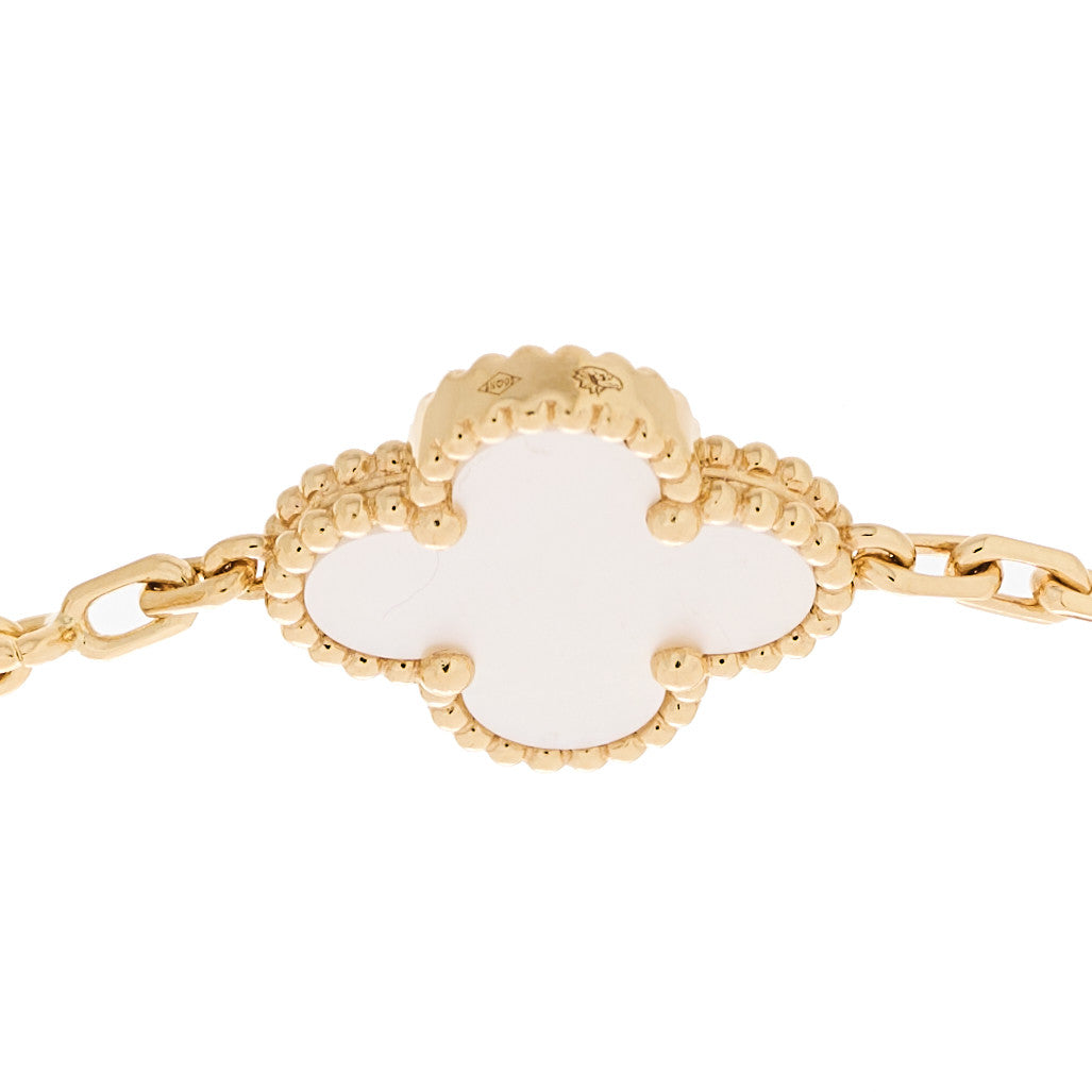 18K Yellow Gold Mother of Pearl 5 Motifs Vintage Alhambra Bracelet