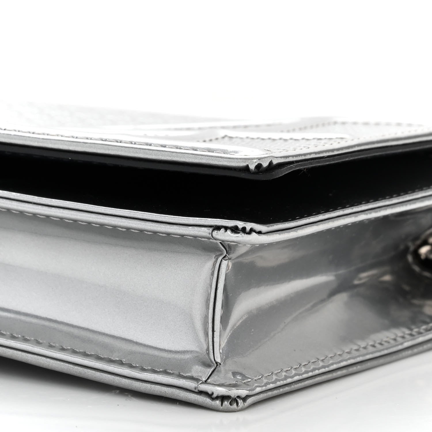 Christian Dior Metallic Patent Micro-Cannage Diorama Wallet on Chain Pouch Silver 10 of 11