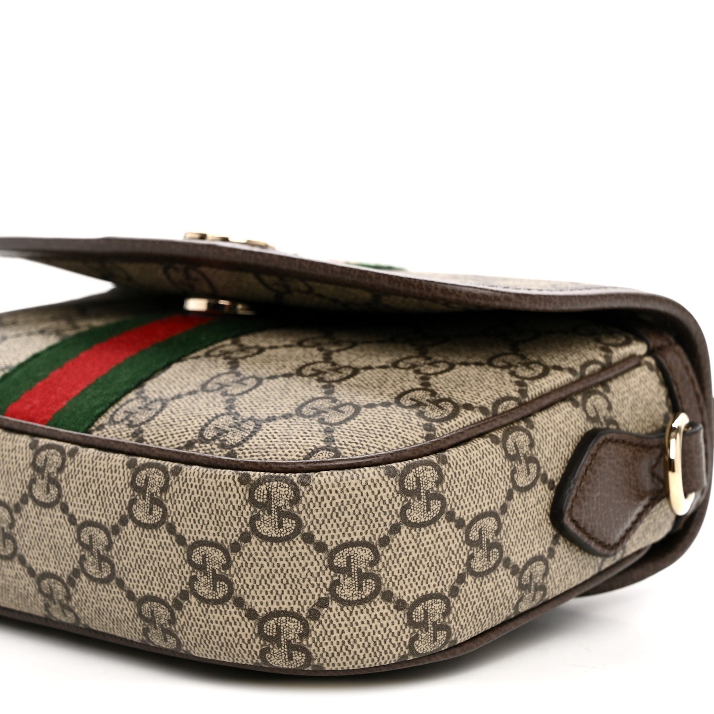 GG Supreme Monogram Textured Dollar Calfskin Small Ophidia Top Handle Shoulder Bag Beige Brown