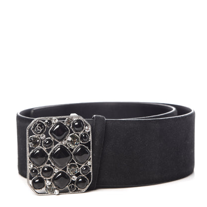 Chanel Suede Gripoix Poured Glass Buckle Belt 80 32 Black 1 of 9