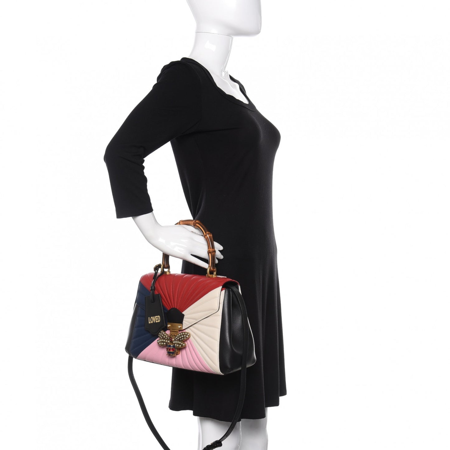 Calfskin Bamboo Trapuntata Queen Margaret Top Handle Bag Blue Agata Hibiscus Red Mystic White Sugar Pink