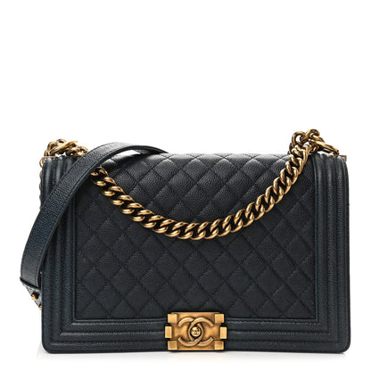 Chanel Pearly Caviar Quilted New Medium Boy Flap Navy 1 of 12