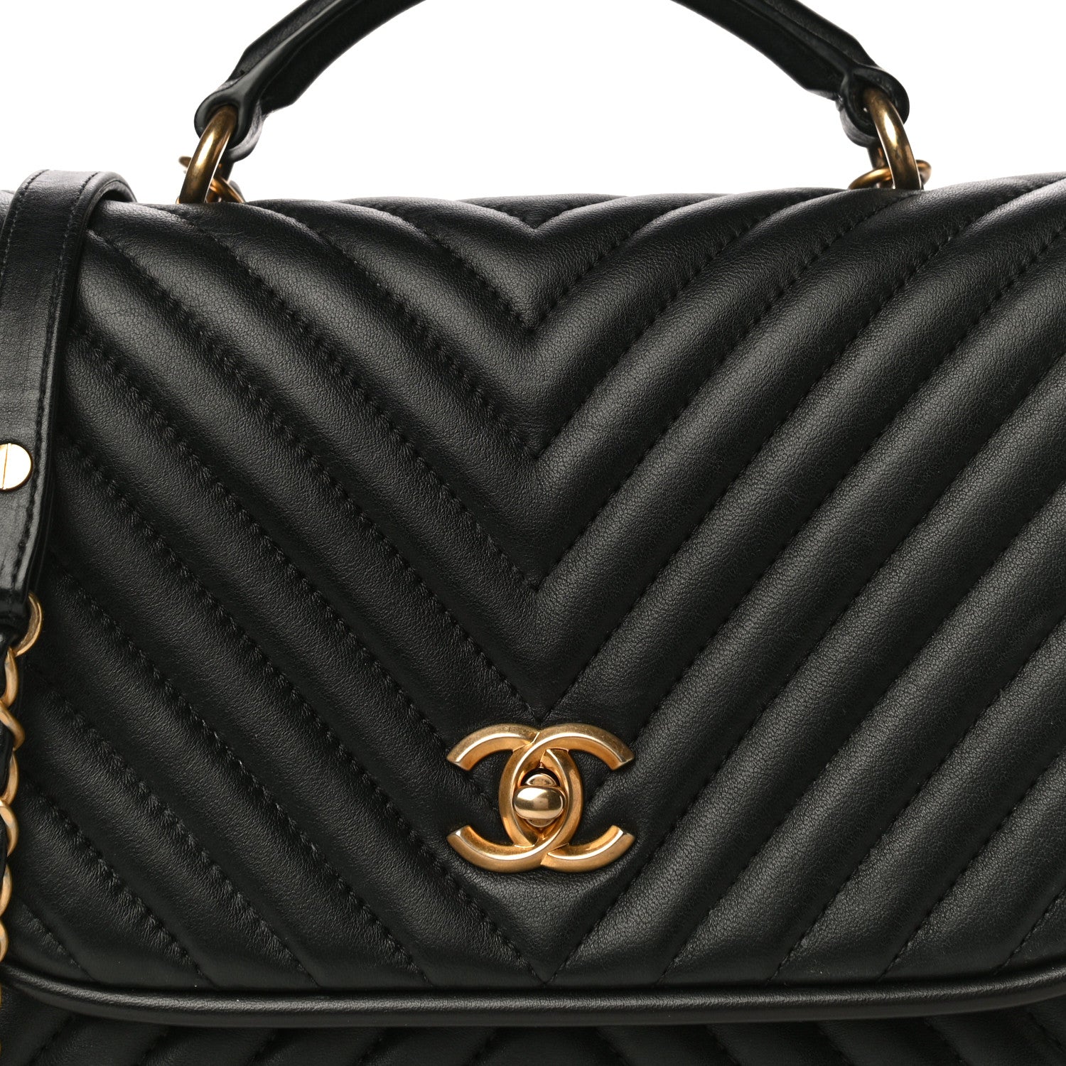 Chanel Lambskin Reverse Chevron Quilted Round Top Handle Flap Black 8 of 18