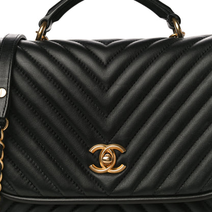 Chanel Lambskin Reverse Chevron Quilted Round Top Handle Flap Black 8 of 18