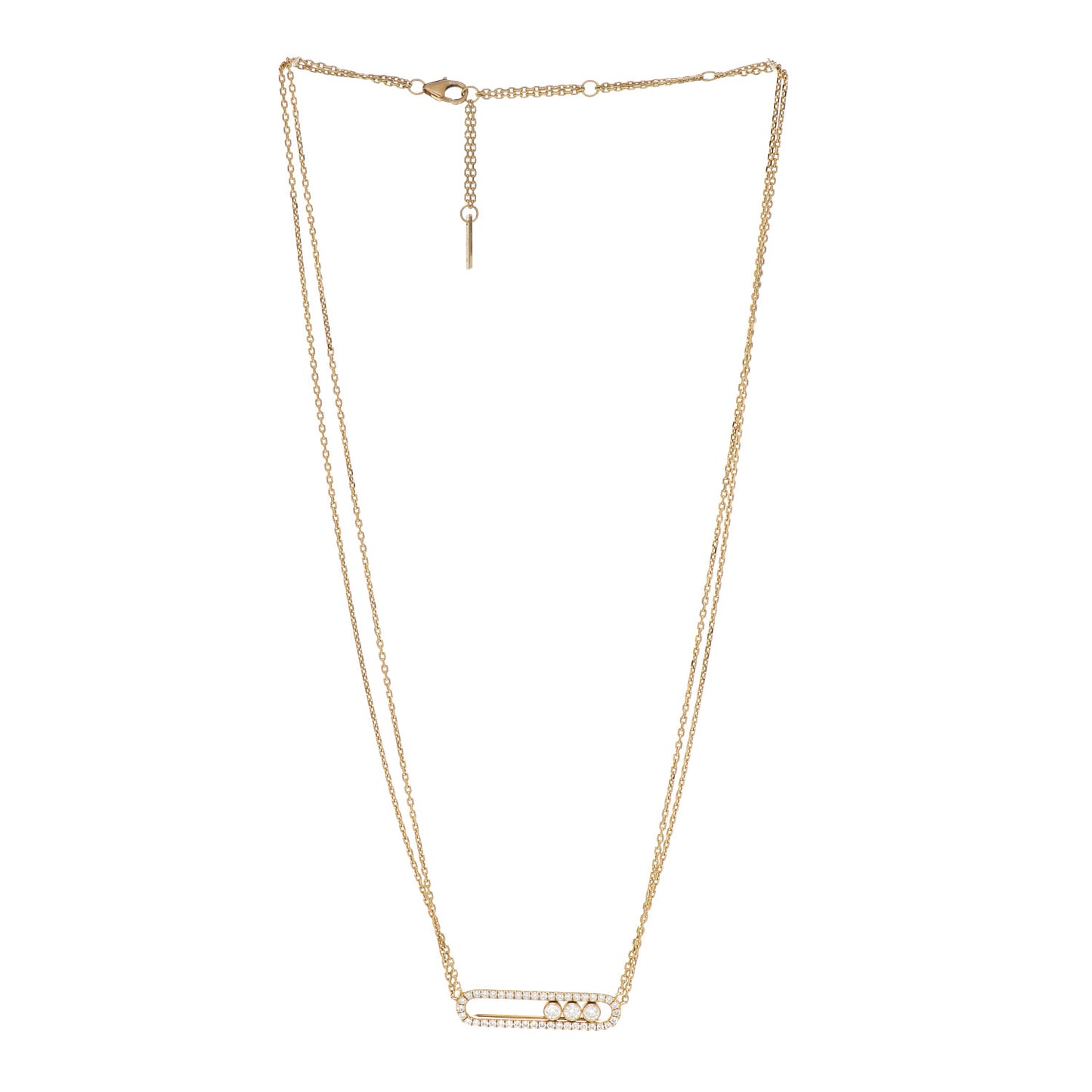 18K Yellow Gold Diamond Move Double Chain Pave Necklace