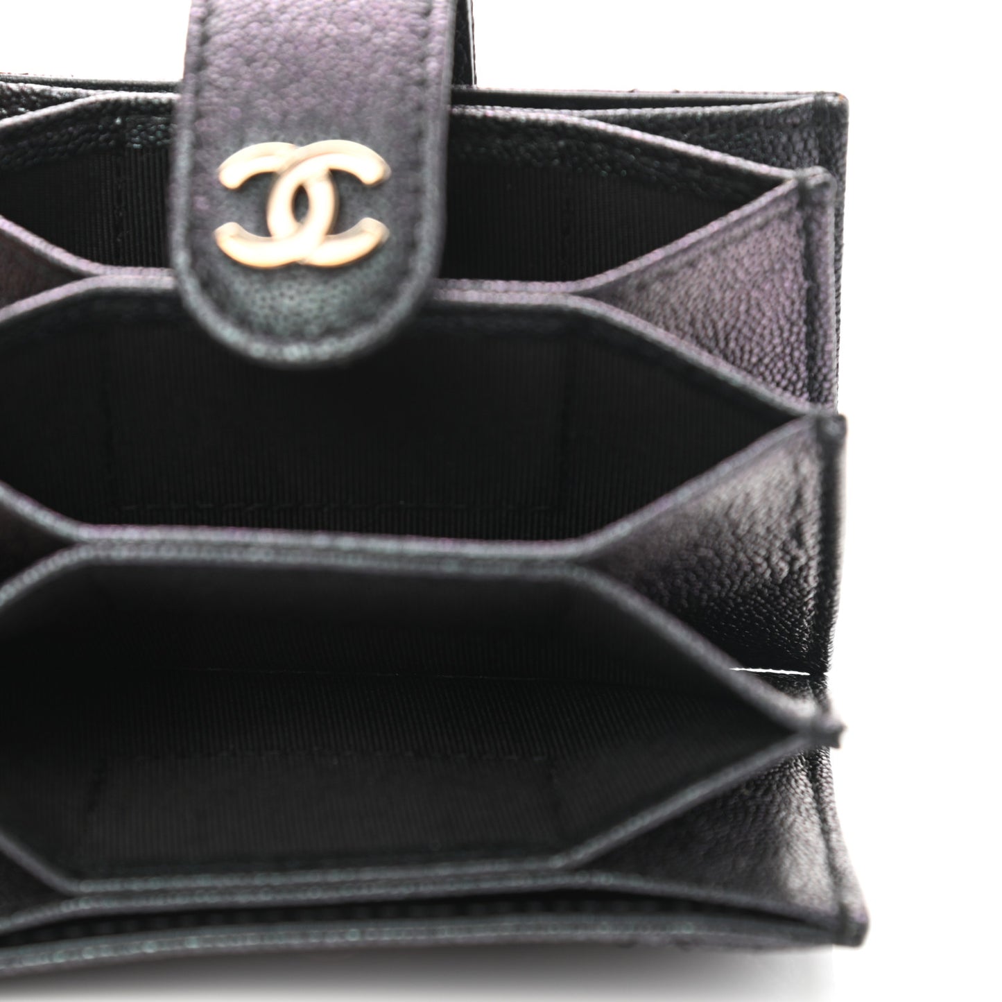 Iridescent Caviar Quilted Gusseted Card Holder Black