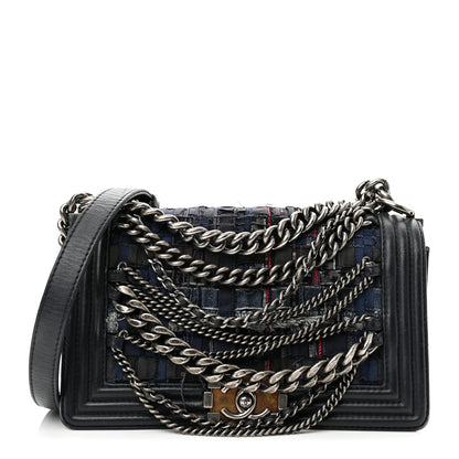 Chanel Lambskin Denim Tweed Medium Enchained Boy Flap Navy Blue 1 of 12