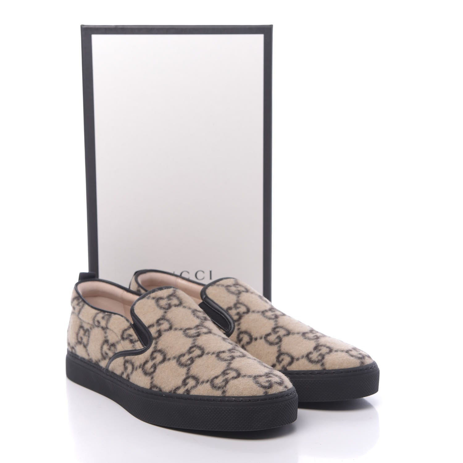 Gucci Covered Wool GG Monogram Mens Dublin Slip On Sneakers 12 Beige Ebony Black 9 of 9