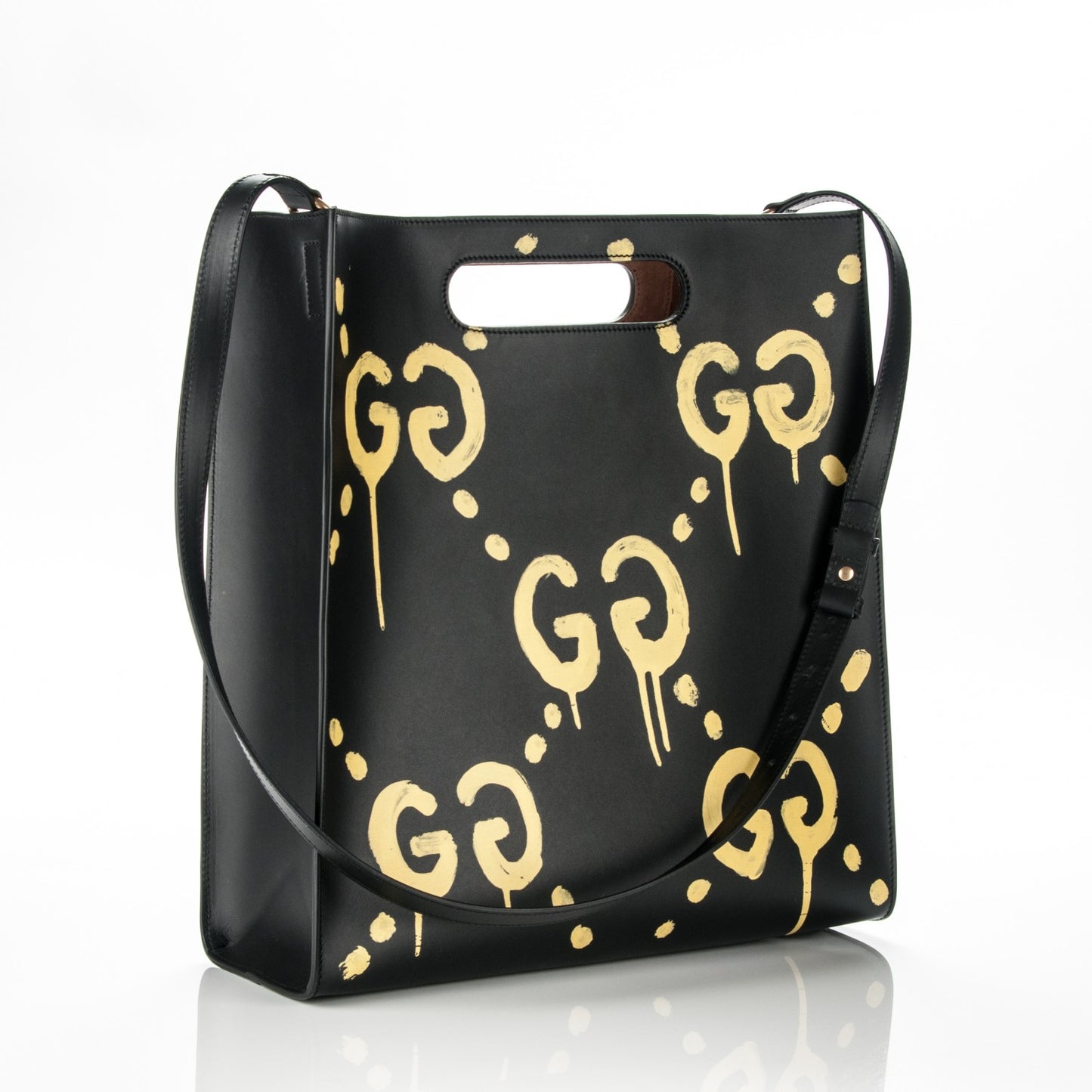Calfskin GucciGhost Real Medium XL Tote Black Yellow