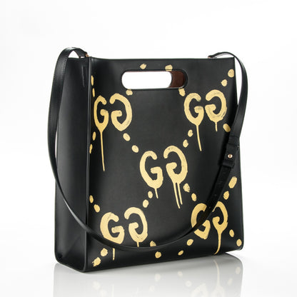 Gucci Calfskin GucciGhost Real Medium XL Tote Black Yellow 3 of 7
