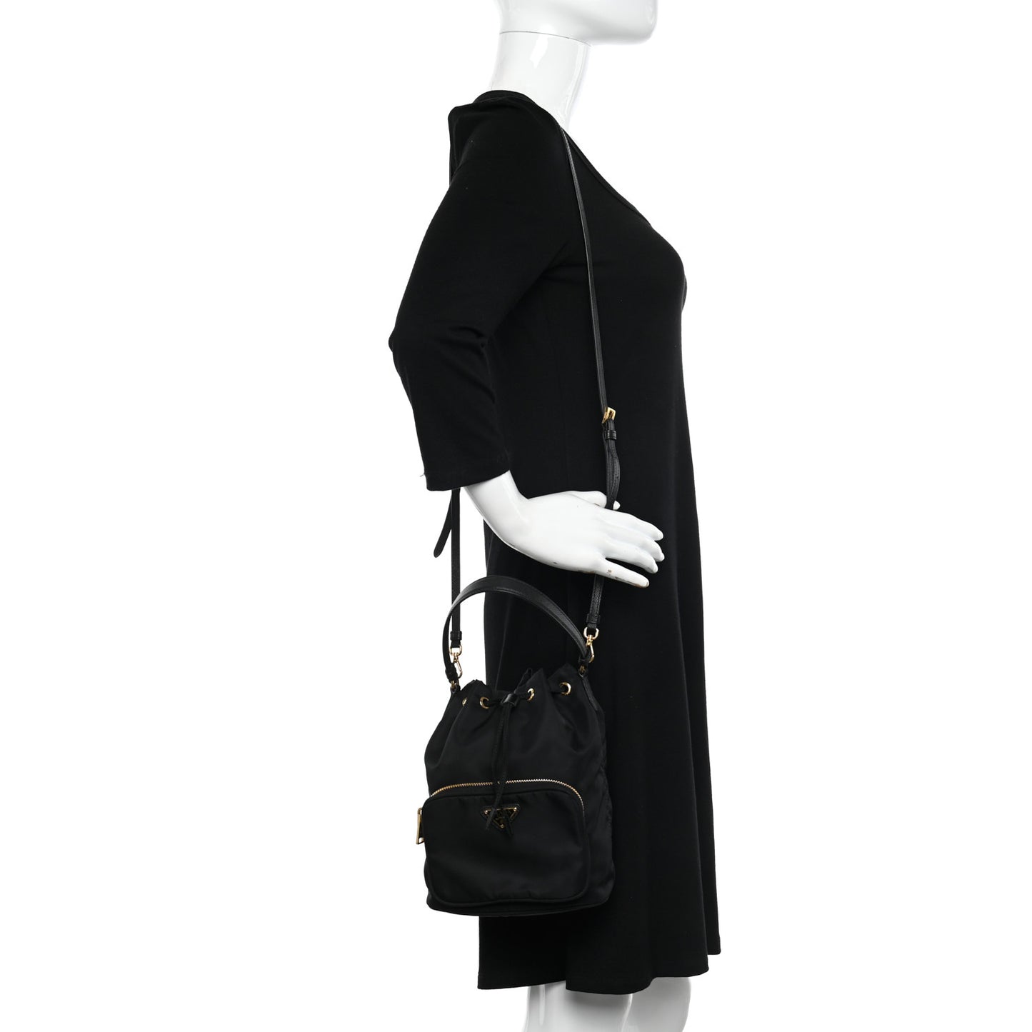 Re-Nylon Duet Drawstring Shoulder Bag Black