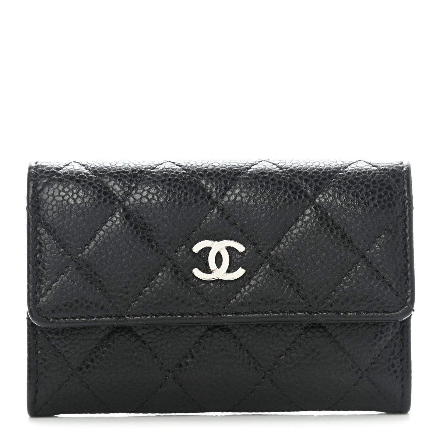 Caviar Quilted Flap Card Holder Black