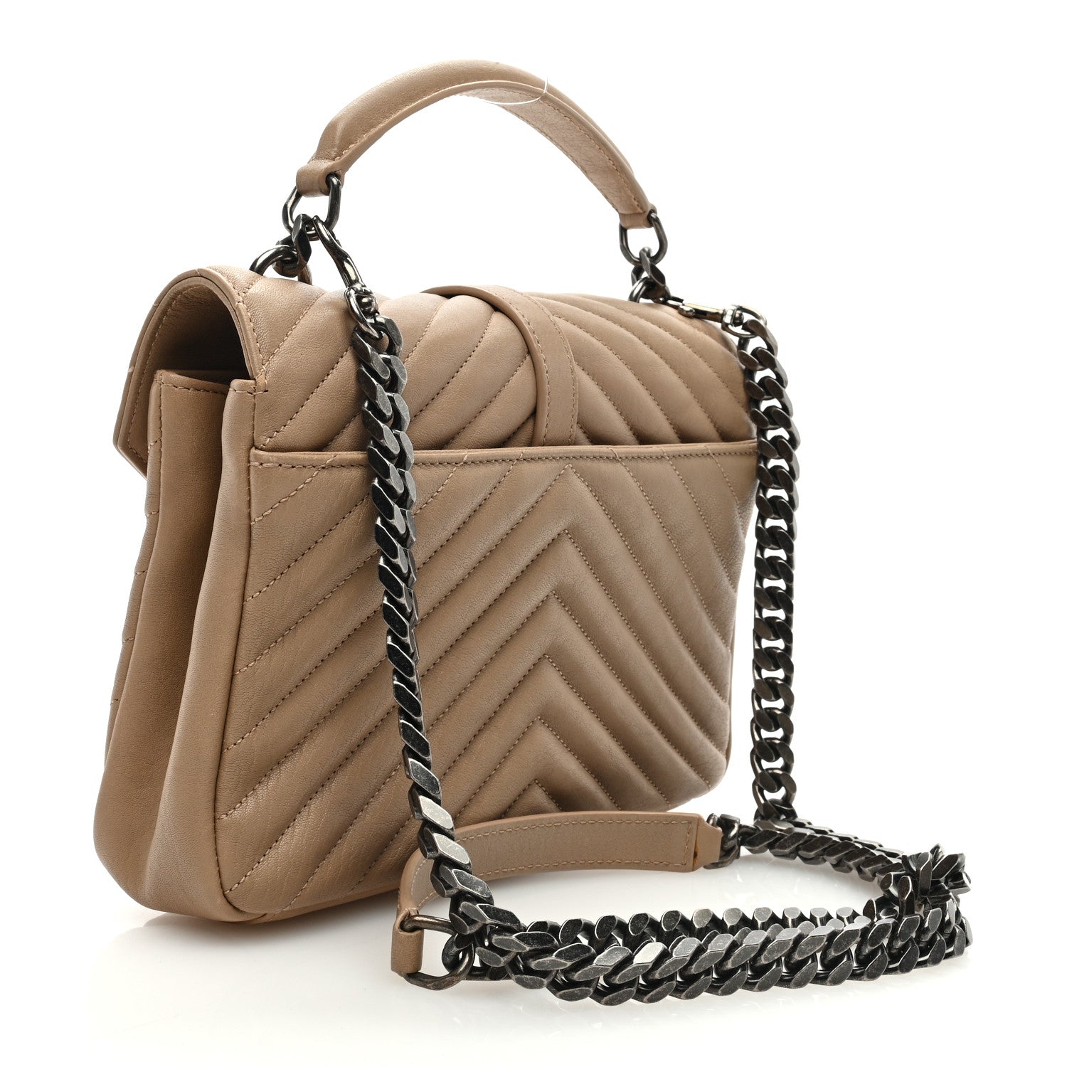 Saint Laurent Sheepskin Matelasse Chevron Monogram Medium College Bag Dark Beige 3 of 8
