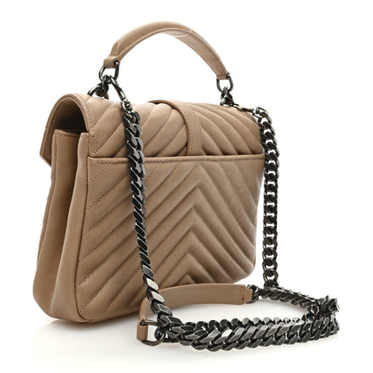 Saint Laurent Sheepskin Matelasse Chevron Monogram Medium College Bag Dark Beige 3 of 8