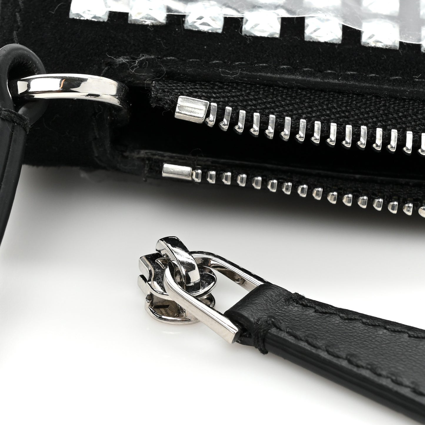 Suede Crystal Embellished TB Hotfix Shoulder Pouch Black