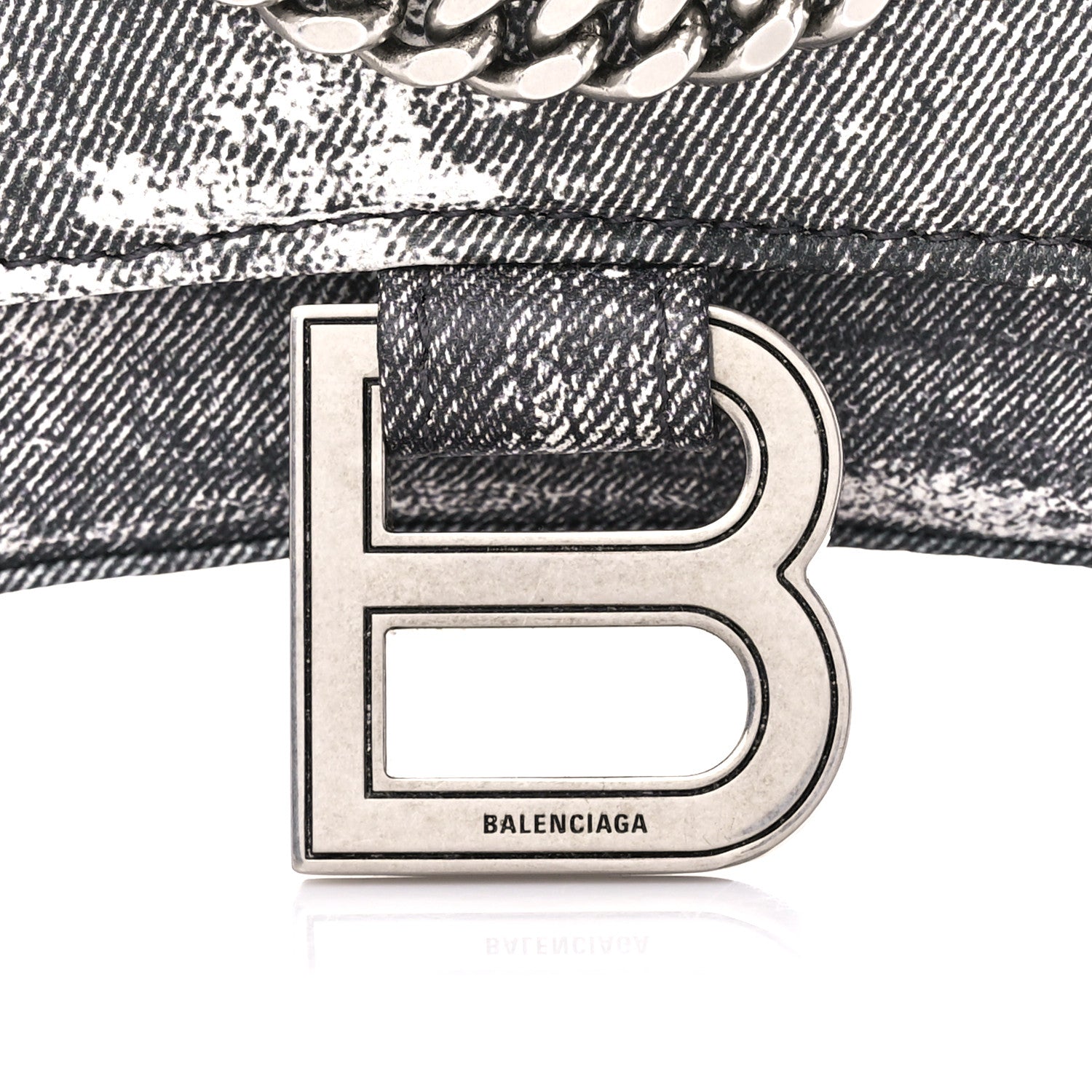 Balenciaga Nappa Denim Printed Hourglass Chain Bag Denim Black 7 of 10