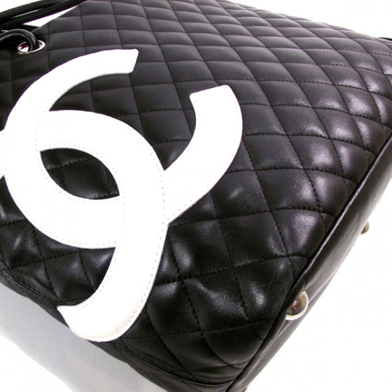 Calfskin Quilted Large Cambon Tote Black White