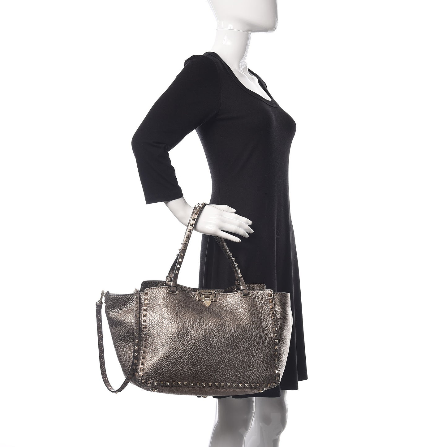 Metallic Alce Printed Calfskin Medium Rockstud Tote Sasso